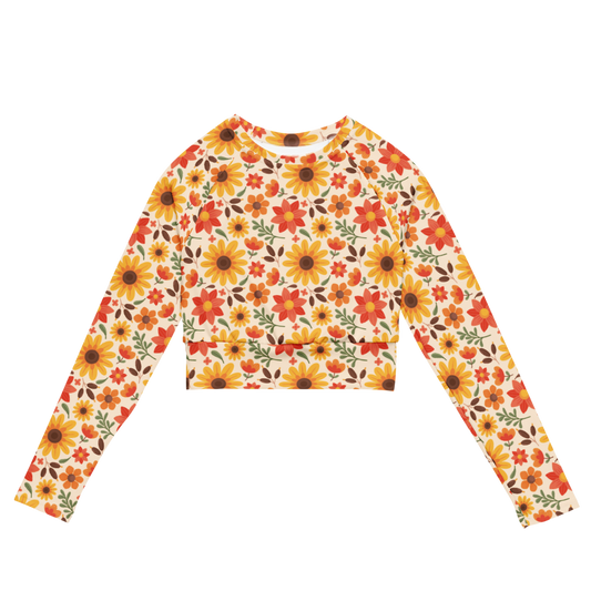 Esdushi Surf clothing - Women's Surf Rashguard - Sunflower Siesta - XS - Crop top