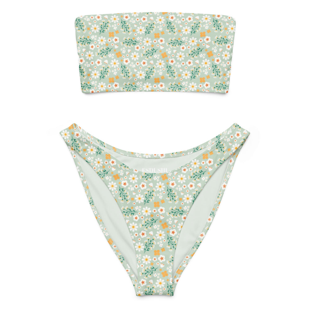 Esdushi Surf clothing - Bandeau Bikini Top - Flores Esmeralda - 2XS - 
