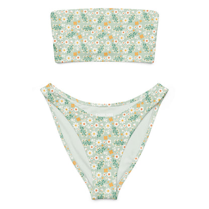 Esdushi Surf clothing - Bandeau Bikini Top - Flores Esmeralda - 2XS - 