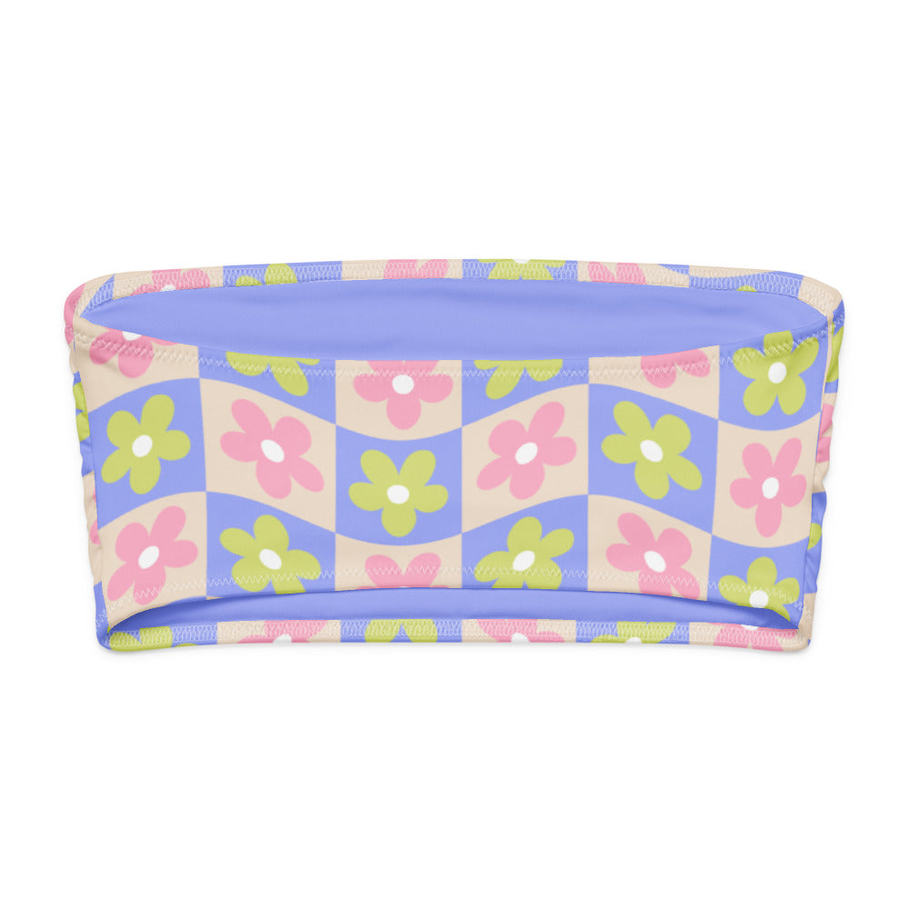 Esdushi Surf clothing - Bandeau Bikini Top - Groovy Gardenia - - 