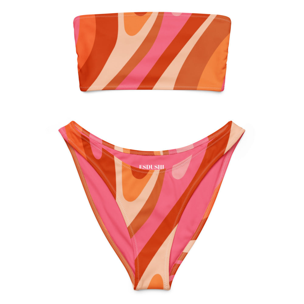 Esdushi Surf clothing - Bandeau Bikini Top - Radiant Retro - 2XS - 
