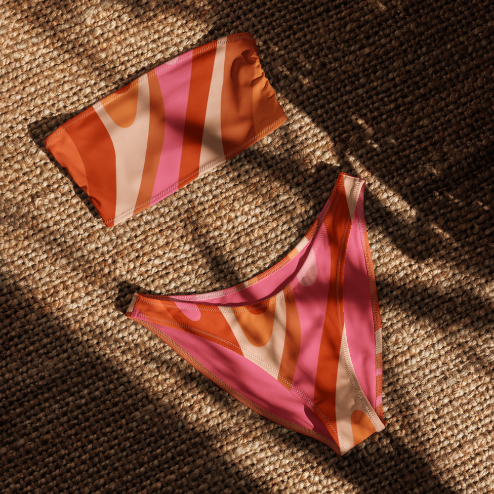 Esdushi Surf clothing - Bandeau Bikini Top - Radiant Retro - - 