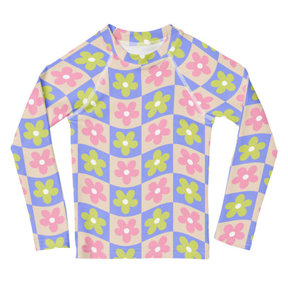 Esdushi Surf clothing - Kids - Girls Surf Rashguard - Groovy Gardenia - 2T / 92 / 1-2 years - 