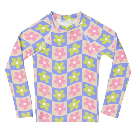 Esdushi Surf clothing - Kids - Girls Surf Rashguard - Groovy Gardenia - 2T / 92 / 1-2 years - 