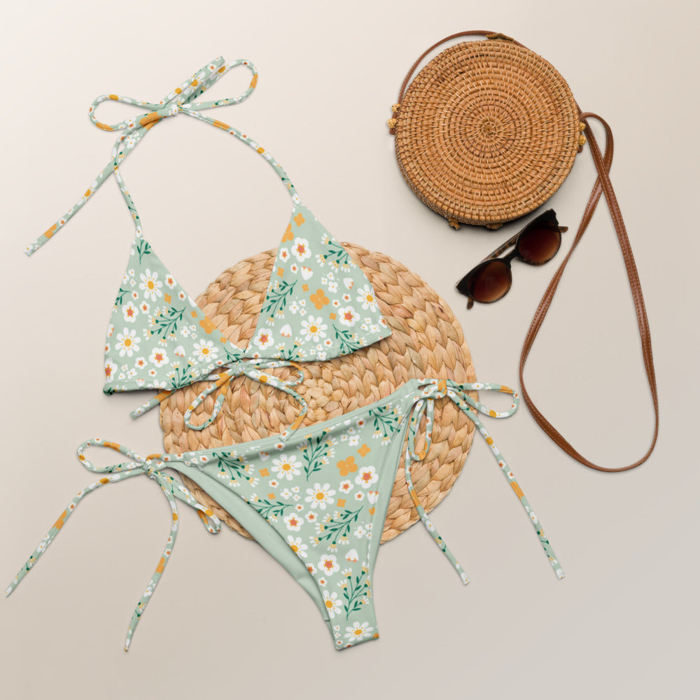 Esdushi Surf clothing - String Bikini Top - Flores Esmeralda - - 