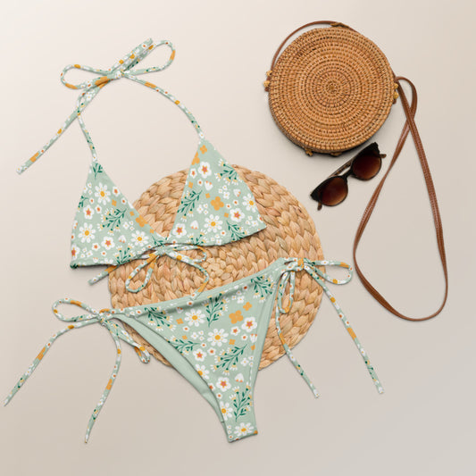 Esdushi Surf clothing - String Bikini Top - Flores Esmeralda - - 