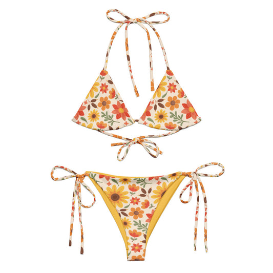 Esdushi Surf clothing - String Bikini Top - Sunflower Siesta - 2XS - 