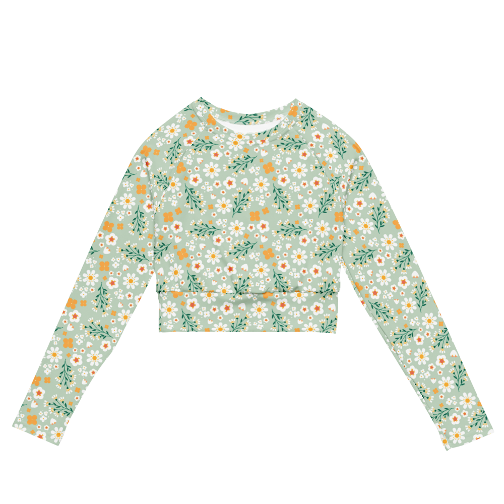 Esdushi Surf clothing - Women's Surf Rashguard - Flores Esmeralda - XS - Crop top