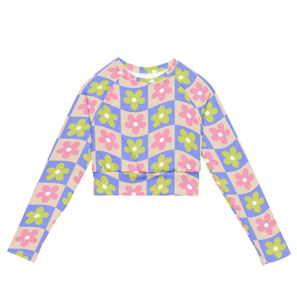 Esdushi Surf clothing - Women's Surf Rashguard - Groovy Gardenia - XS - Crop top