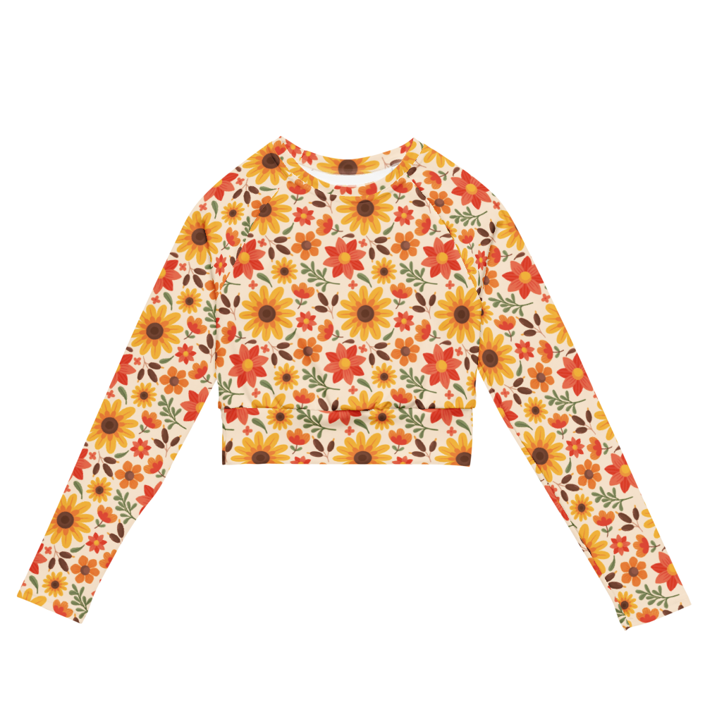 Esdushi Surf clothing - Women's Surf Rashguard - Sunflower Siesta - XS - Crop top